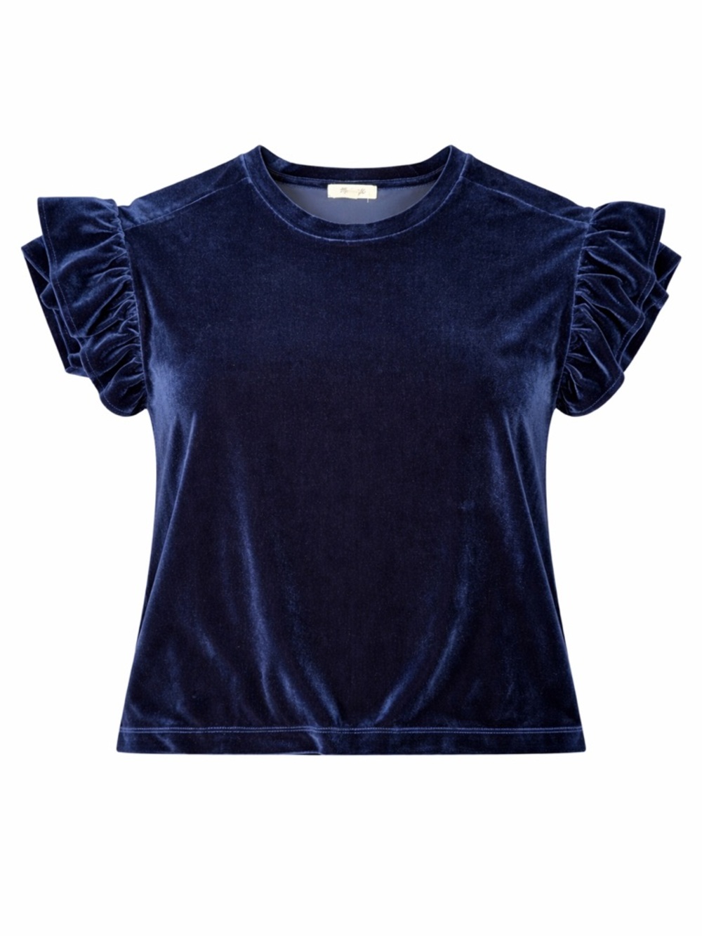 Madewell Navy Velvet Blouse Medium Ruffle Sleeve Short Sleeve Soft Elevated Top